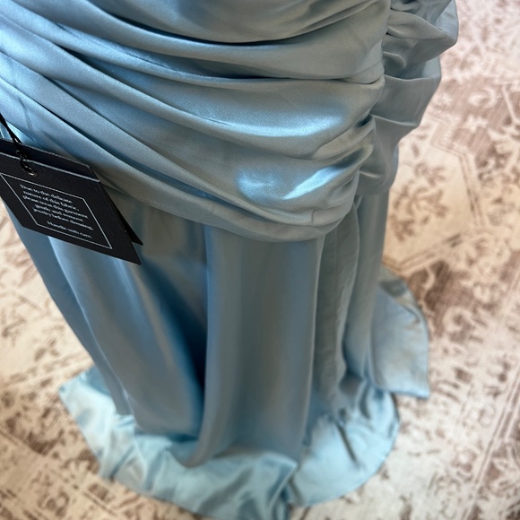 NWT Ieena for Mac Duggal Blue Satin Off The Shoulder Crossover Gown 56037 Size 6 - Picture 10 of 16